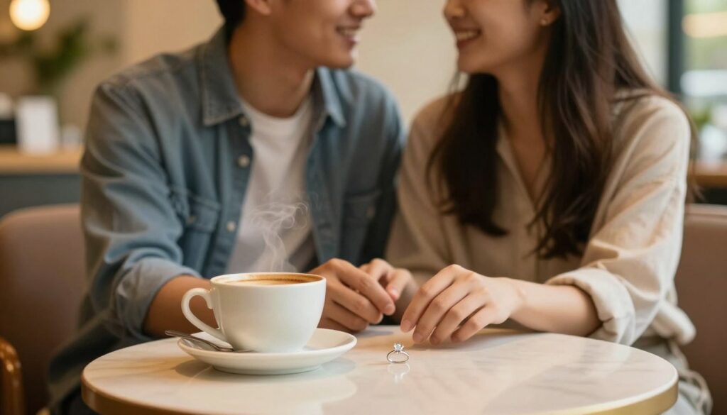 Heiratsantrag mit einer Tasse Kaffee