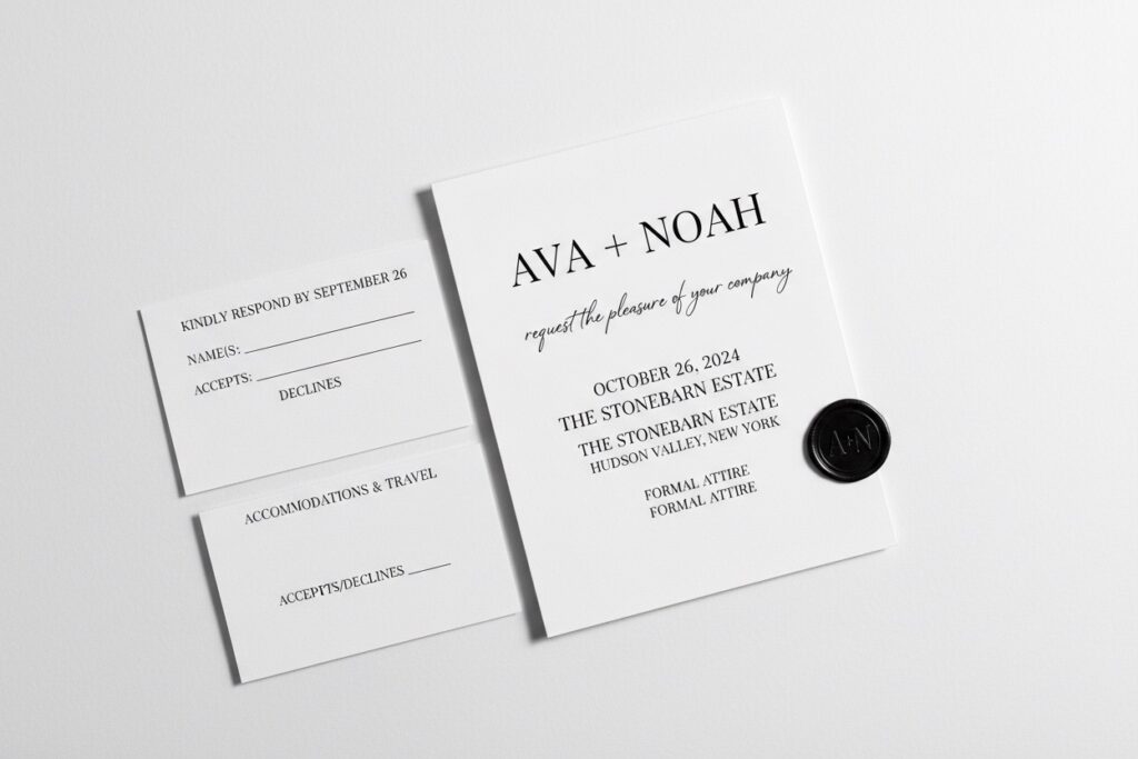 Moderne Hochzeitseinladung mit typografischem Fokus