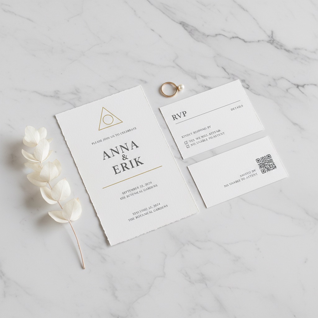 Moderne minimalistische Hochzeitseinladung mit klarem Design