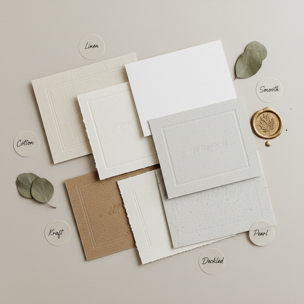 Verschiedene Papiermuster und Texturen für Hochzeitseinladungen